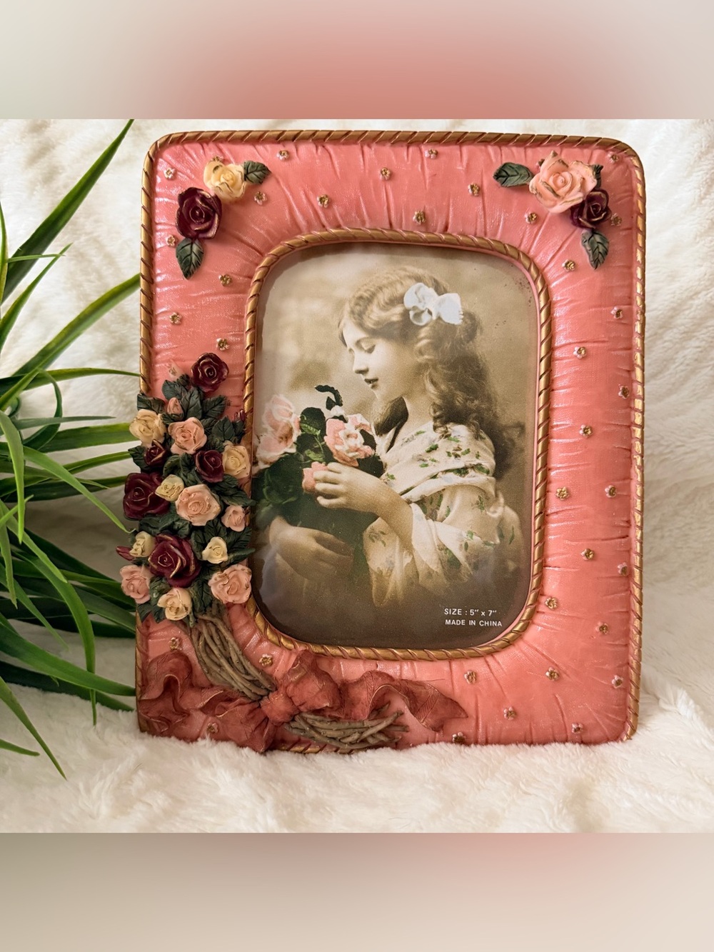 Vintage Beauty Rose 3D Pink Floral Picture Frame 5x7 w/ Original Box Coquette